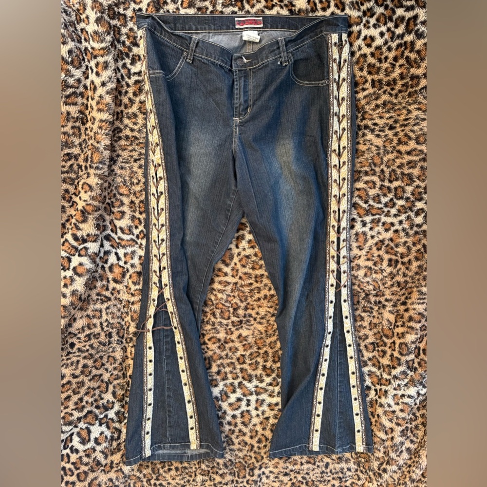 90s Mudd Lace Up embroidered Flare Jeans